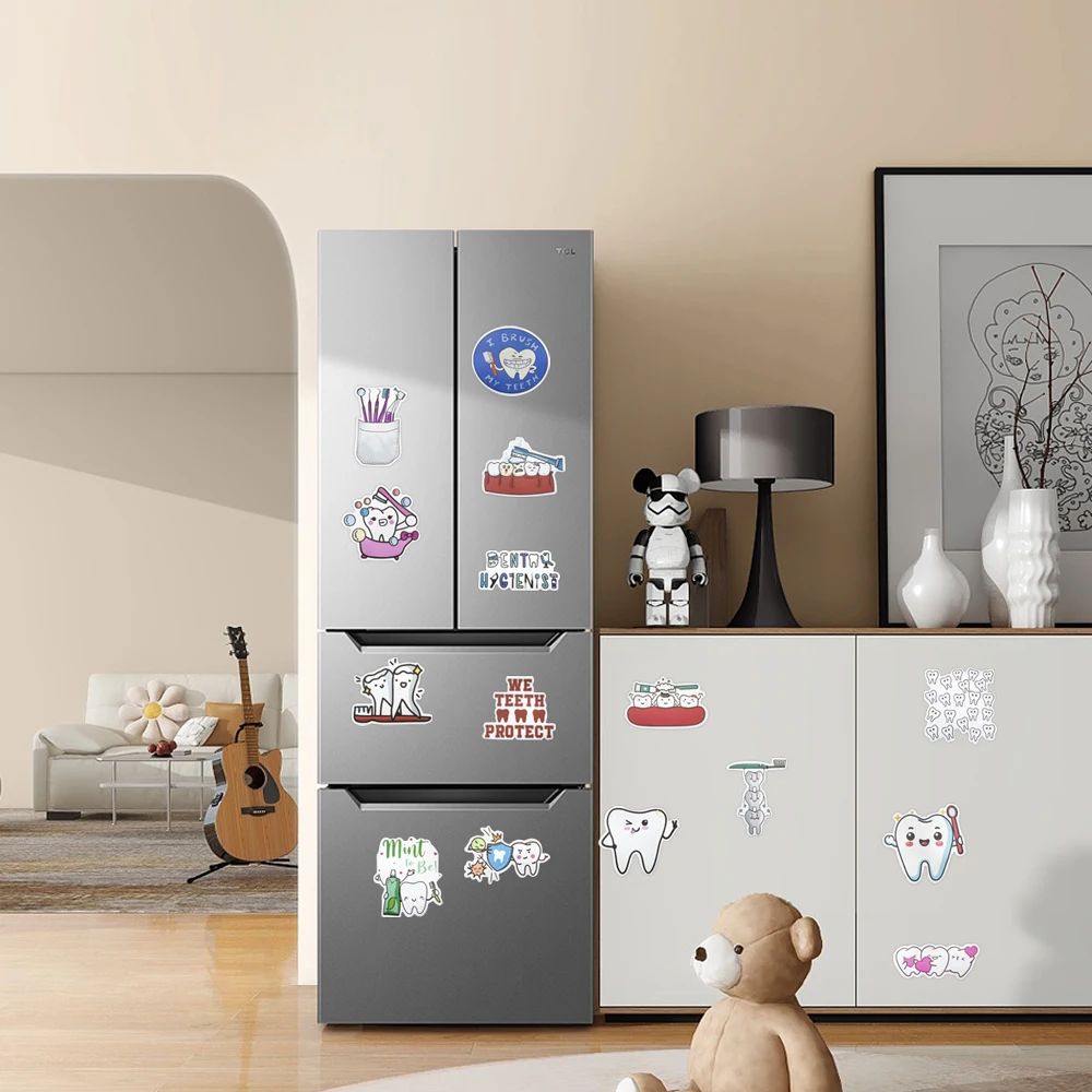 Reward Tooth Shape Round Sticker DIY Luggage Skateboard Laptop Cartoon Sticker Dentistry Gift Clinic Notebook Decoration Sticker