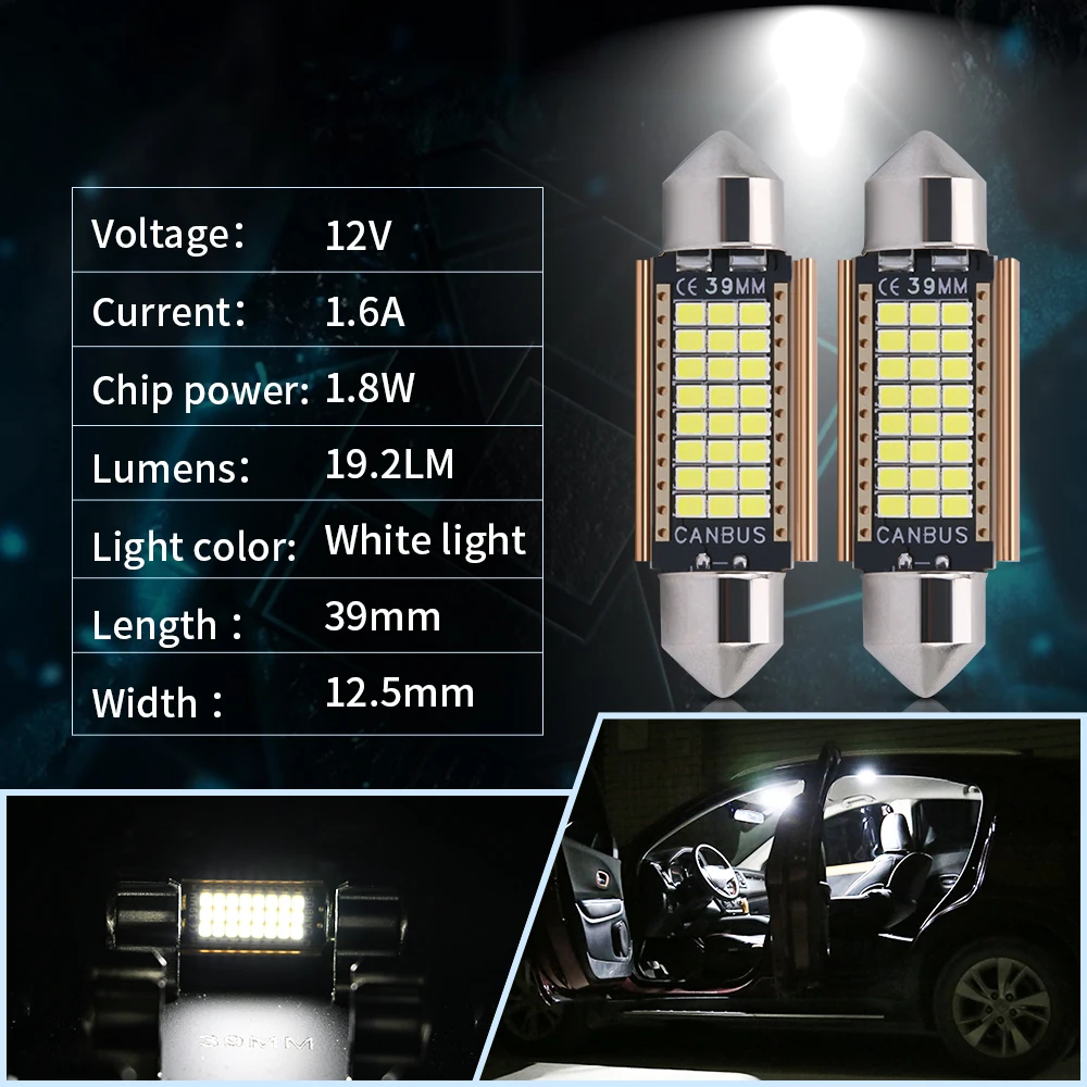 2/10szt C10W C5W LED Canbus Festoon 31mm 36mm 39mm 42mm Do żarówki samochodowej Wewnętrzne światło do czytania Lampka tablicy rejestracyjnej Biały