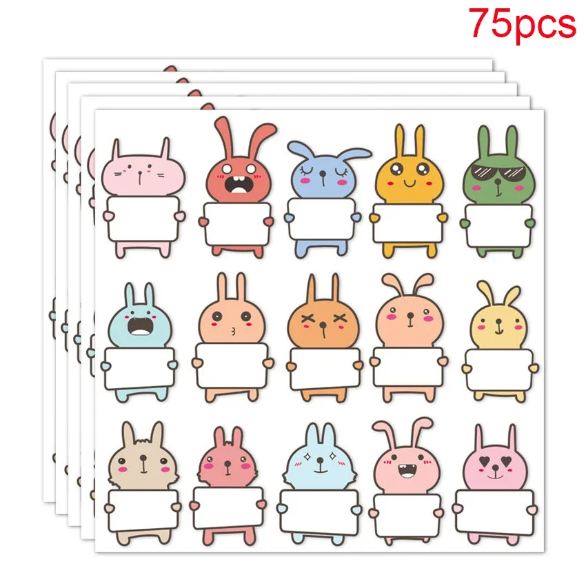 45-75Pcs Cute Animal Stickers 15 Designs Blank Word Stickers For Schools Kids Stickers For Scrapbooking Stationery Name Stickers