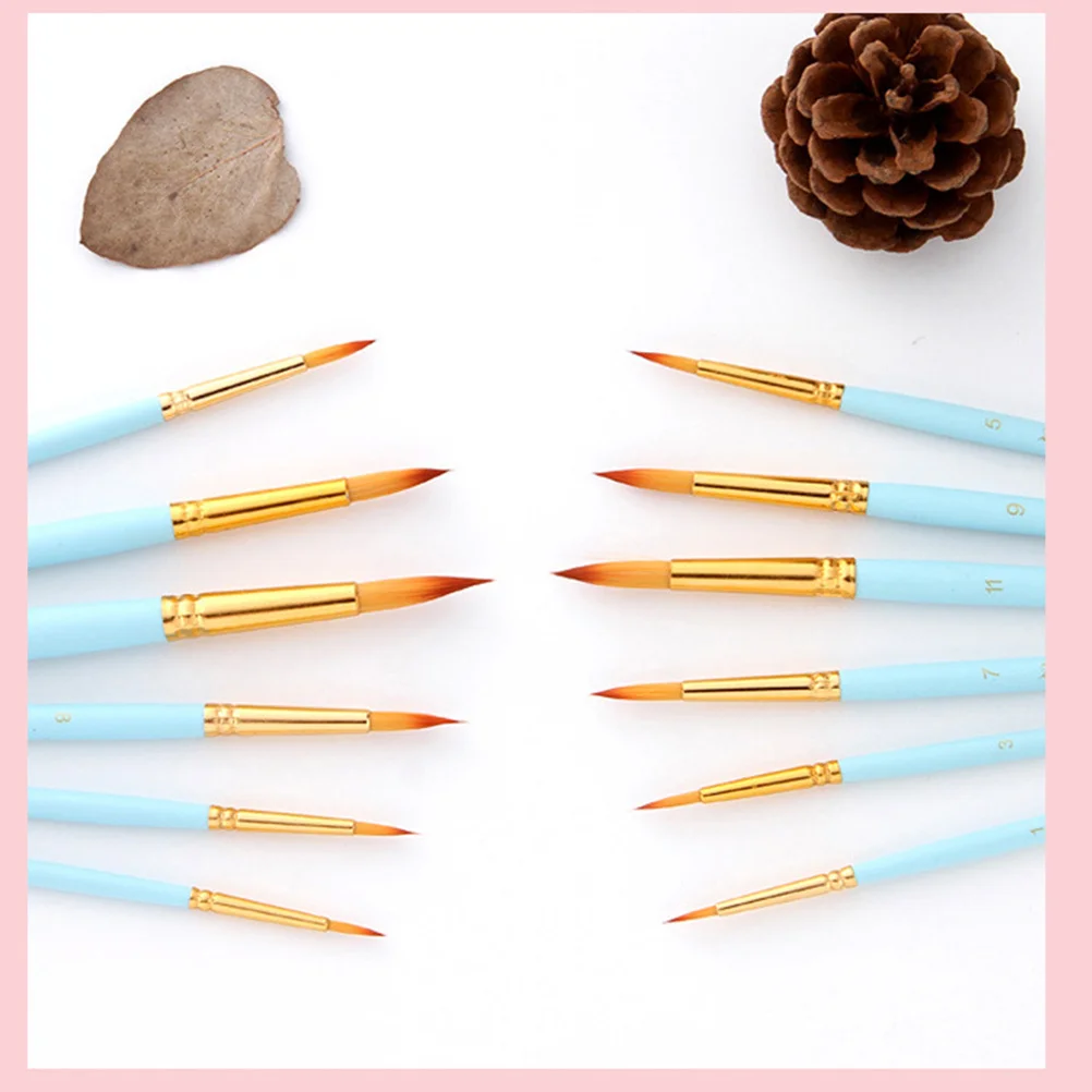

12pcs Paint Brush Set Sky-Blue Durable Synthetic Nylon Bristles Fine Detailing Art Painting Miniature Watercolor Craft Ships