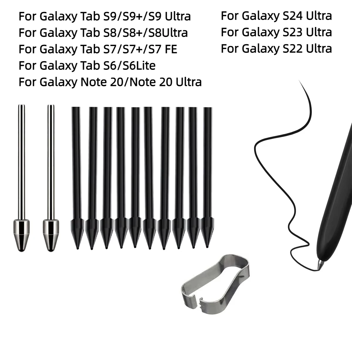 Metal Nibs/Tips Replacement for Samsung Galaxy Tab S9/S9FE+/S9 Ultra/S8/S8+/S8 Ultra/S7/S7 FE/S6/S6 Lite/S22/S23/S24 Ultra S-Pen