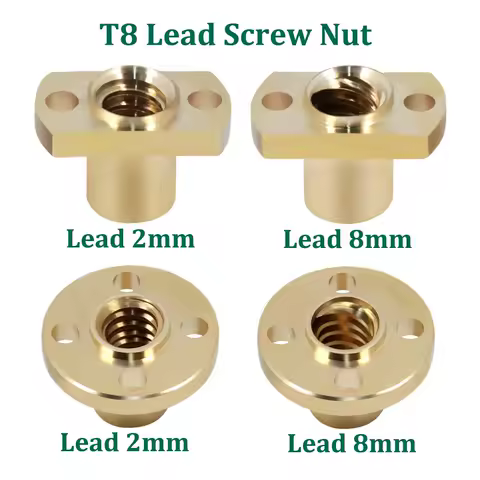 2pcs 3D Printer T8 Lead Screw Nuts Brass H Flange Nut Pitch 2mm Lead 2mm 8mm DIY T8 Nut Screw Trapezoidal CNC 3D Printer Parts
