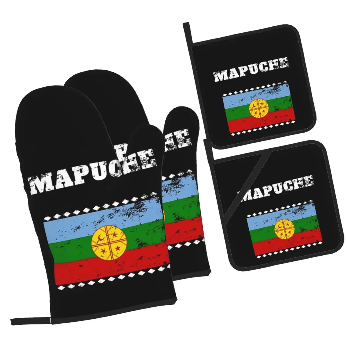 

Mapuche Town Flag Oven Mitts and Pot Holder Sets of 4 for Baking Kitchen Cooking Grilling Resistant Non-Slip Gloves