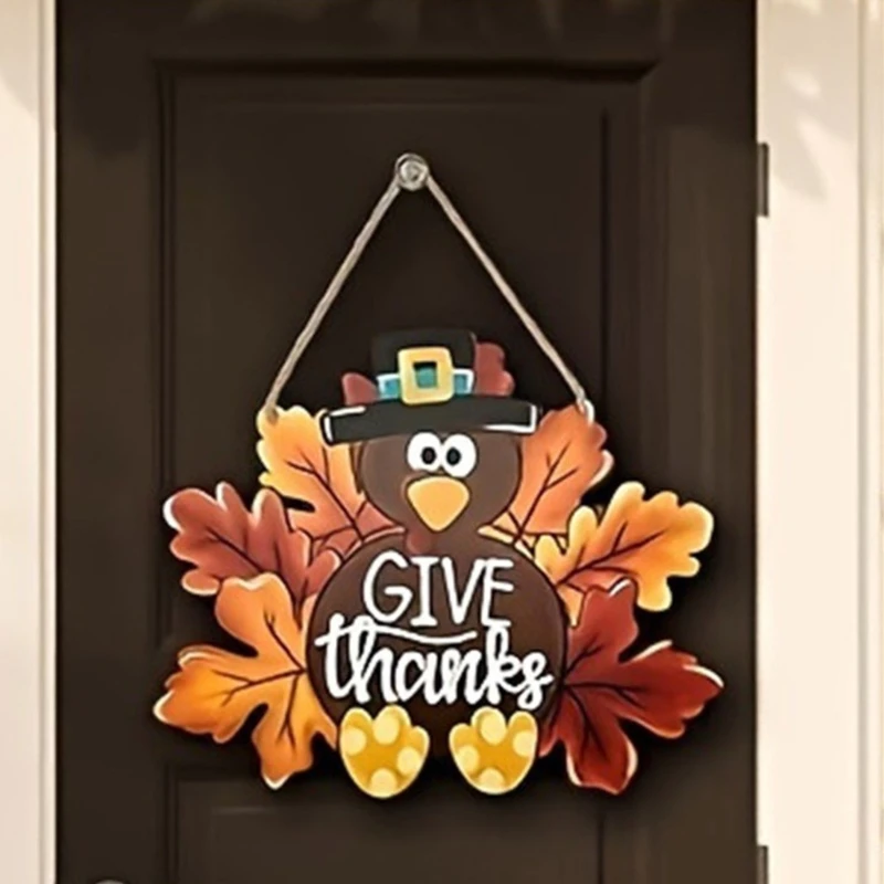 Deurhanger met koord Handgemaakte Thanksgiving Turkije Teken Muurhangende Hanger Binnen Buiten Seizoensdecoratie