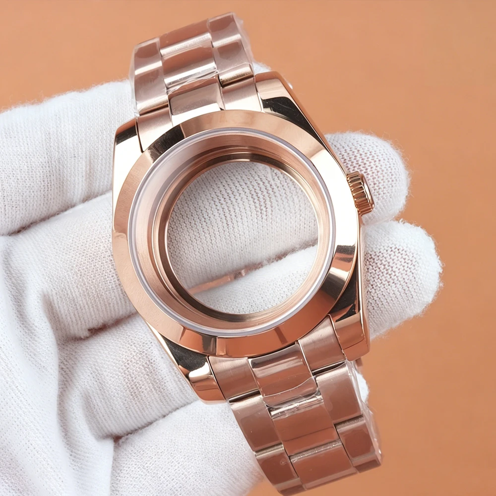 

Rose Gold 36/39mm Men's Case Polish Oyster Strap Bracelet High Quality Stainless Steel For NH35 NH36 Movement Sapphire glass