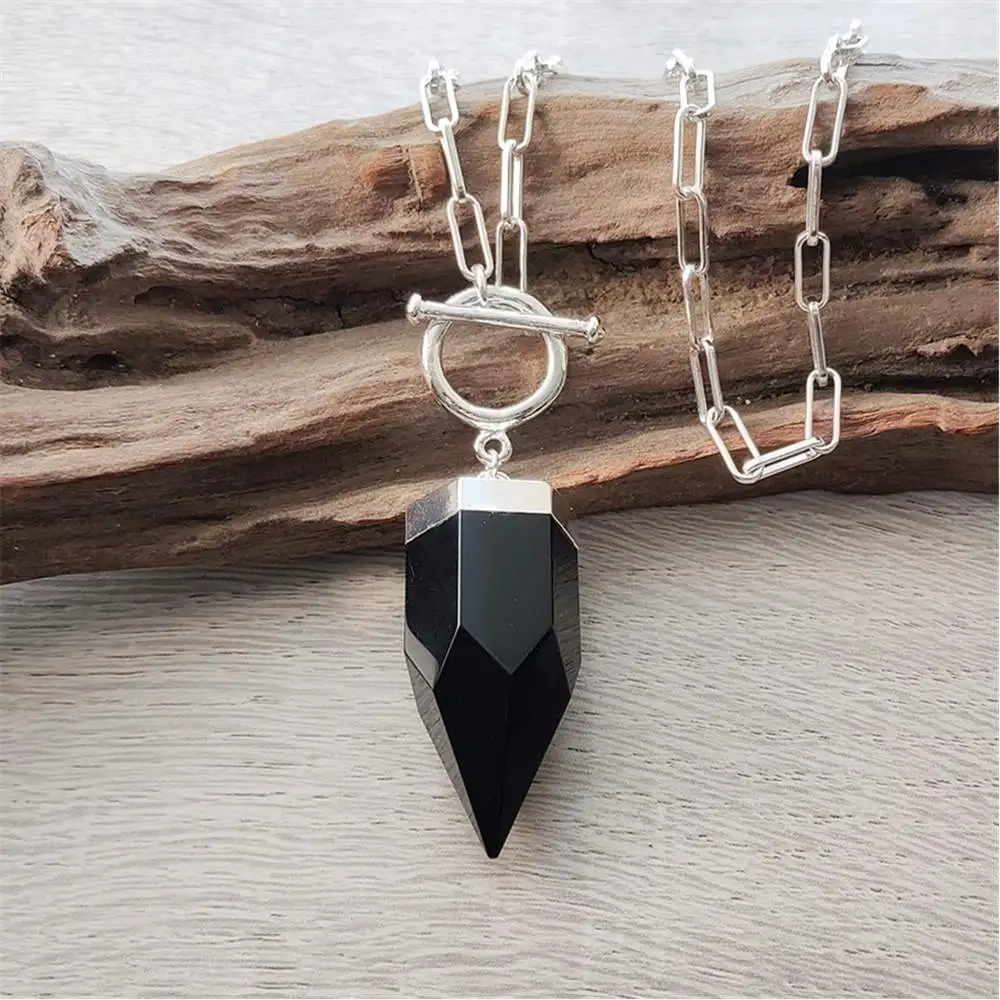 

FUWO Wholesale Natural Obsidian OT Neckace,Chunky Silver Dipped Healing Crystal Jewelry For Women NC411Y 5Pcs/Lot