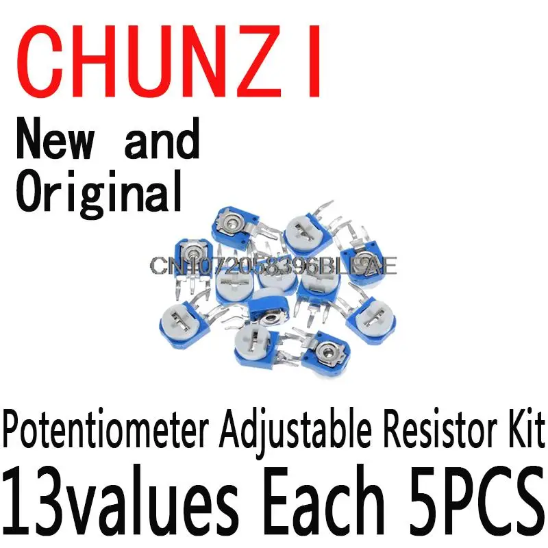 65PCS Trimmer Potentiometer Adjustable Resistor Kit Variable Resistors RM063 500R 1K 5K 10K 20K 50K 100K 200K 500K 1M RM-063