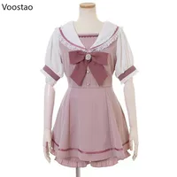 Japanese Gothic Y2k Lolita Plaid Dress Shorts Set Women Sweet Bow Sailor Collar Puff Sleeve Party Dresses Female A-Line Dress 2