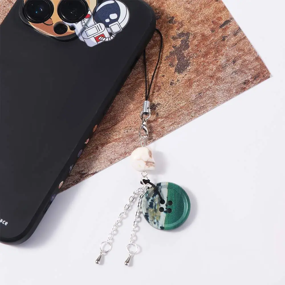 Vintage Skull Button Pendant Phone Charm Bag Decoration Y2K Phone Chain Anti-lost Hanging Rope Phone Lanyards Backpack