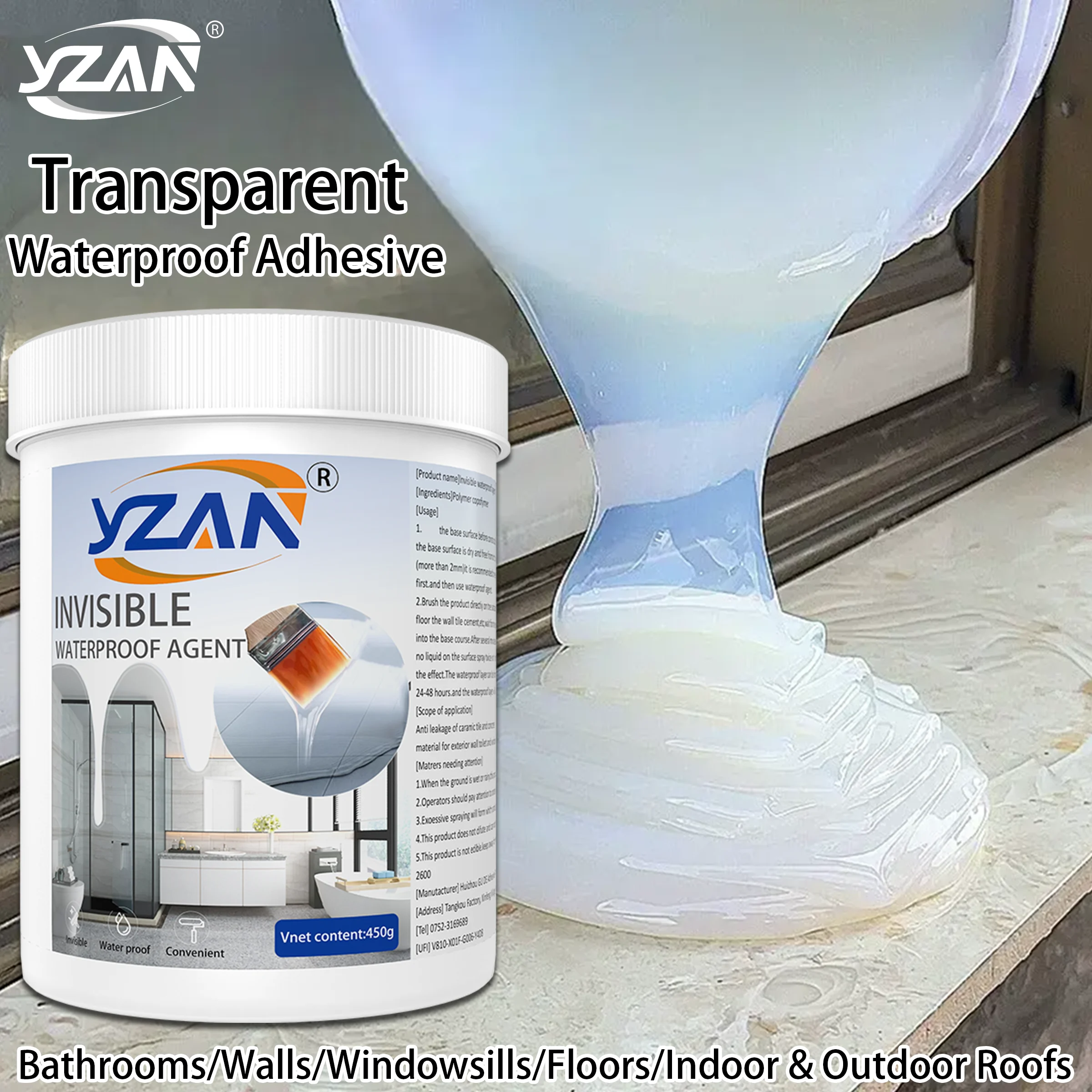 Silicone Sealing Glue Waterproof for Repair Cracks on Floors and Walls of Bathrooms and Kitchens. Strong, Transparent, Anti-Mould and Anti-Leakage Adhesive. 50/110/250/450 ml.
