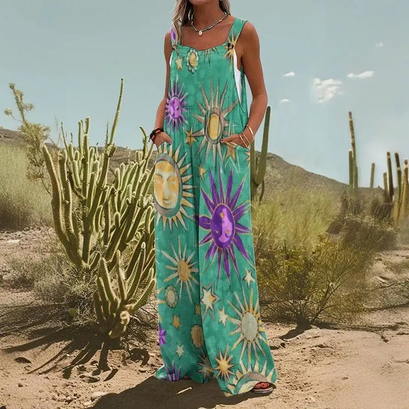 

Женский комбинезон с низкой талией и принтом, утягивающий дизайн, летние тонкие длинные брюки из полиэстера, повседневные, удобные, всесезонные