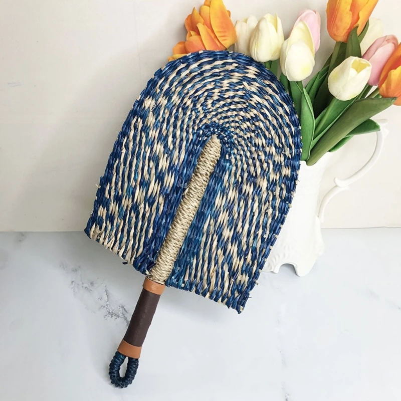 Bohemian Sea Grass Hand Fan Woven Manual Paddle Fan Wall Decoration Colorful Handheld Fan Hanging Decors Accessories