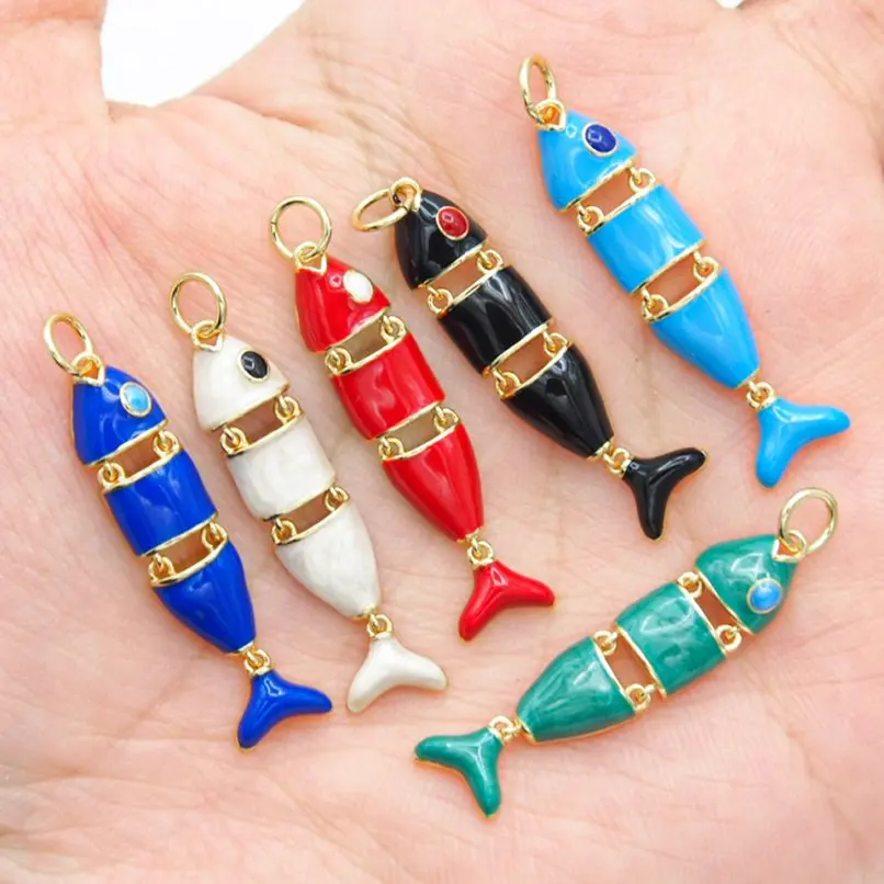 

2Pcs Enamel Copper Pendant Nautical Fish Gold Color Approx 8x35.8mm Jewelry Special Gift For Women