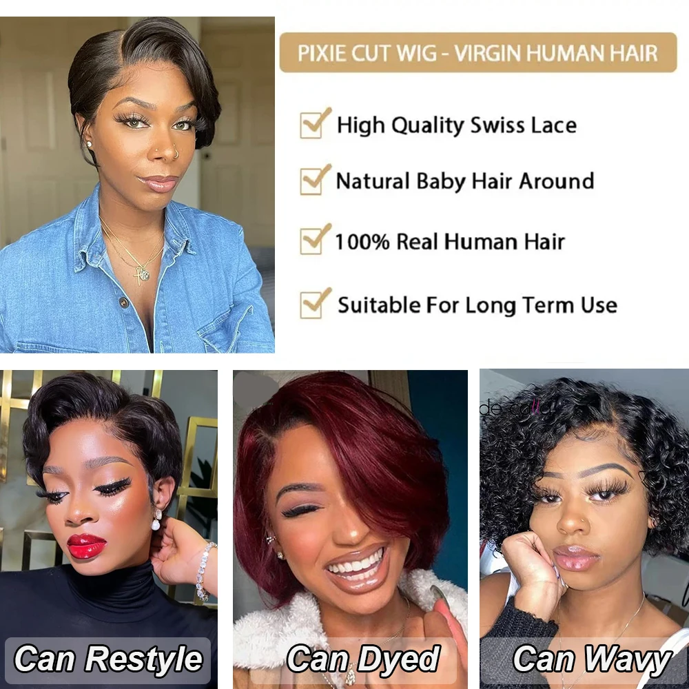 Pixie Cut Wigs Straight Short Bob Wig Transparent Lace Human Hair Wigs For Women T Part Lace Wig Preplucked Brazilia Human Hair