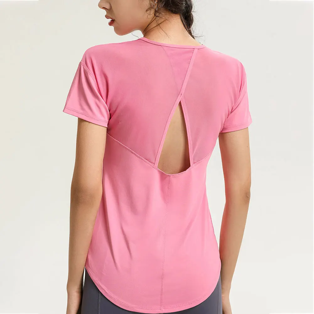 New Mesh Breathable Fitness Yoga Shirt Hollow Beauty Back Sports Top Loose and Quick-drying Short-sleeved T-shirt Women\'s Blouse