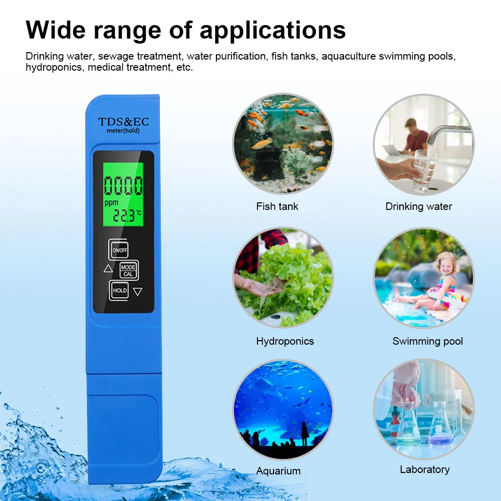 Digital EC TDS Meter Tester Temperature Pen Electric Conductivity Water Purity PPM Filter Hydroponic for Aquarium Pool Water