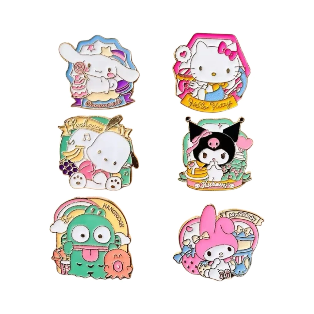 Hellokitty Family Collection Couple Badge Alloy Brooch Hanton Kulomi Metal Pochacco Schoolgirl Accessorized With Holiday Gifts