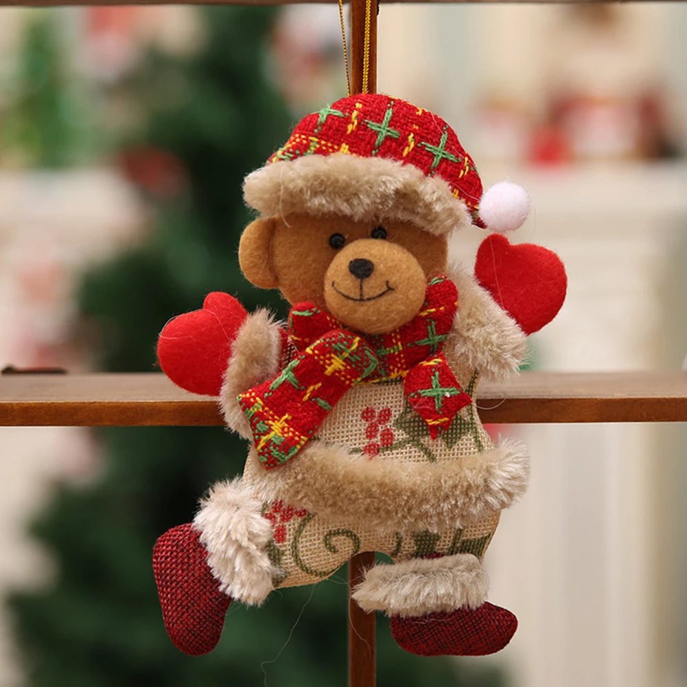 Set de Adornos Colgantes de Tela Navideños - Muñecos de Papá Noel, Muñeco de Nieve, Ciervo y Oso Bailarines para Decoración de Árbol, Fiesta Navideña 18x13cm