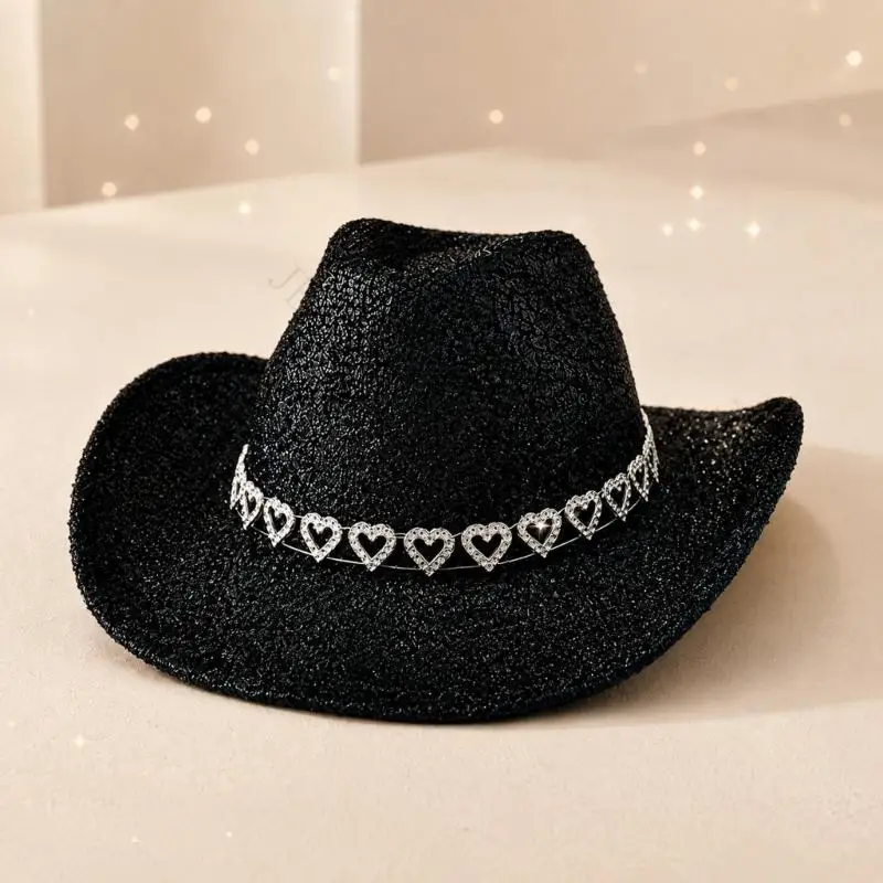 R7UF Shaped Western Hat with Glitter Powder for Adult Theme Party Outfit Enhancement