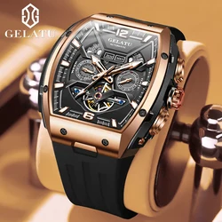 GELATU Men's Watches Original Luxury Fully Automatic Mechanical Watch Tonneau Silicon Tape Multifunctional Male Wristwatch Brand