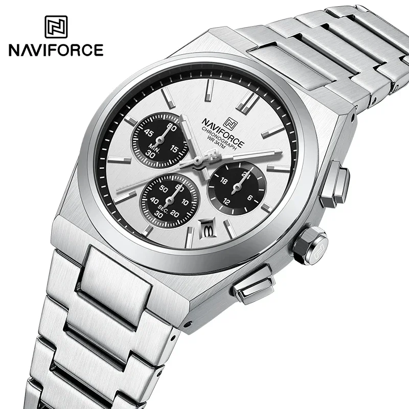 NAVIFORCE NF8048 New Style Women\'s Watch Sport Quartz Chronograph Stainless Steel Couple Wristwatch Waterproof Clock for Lovers