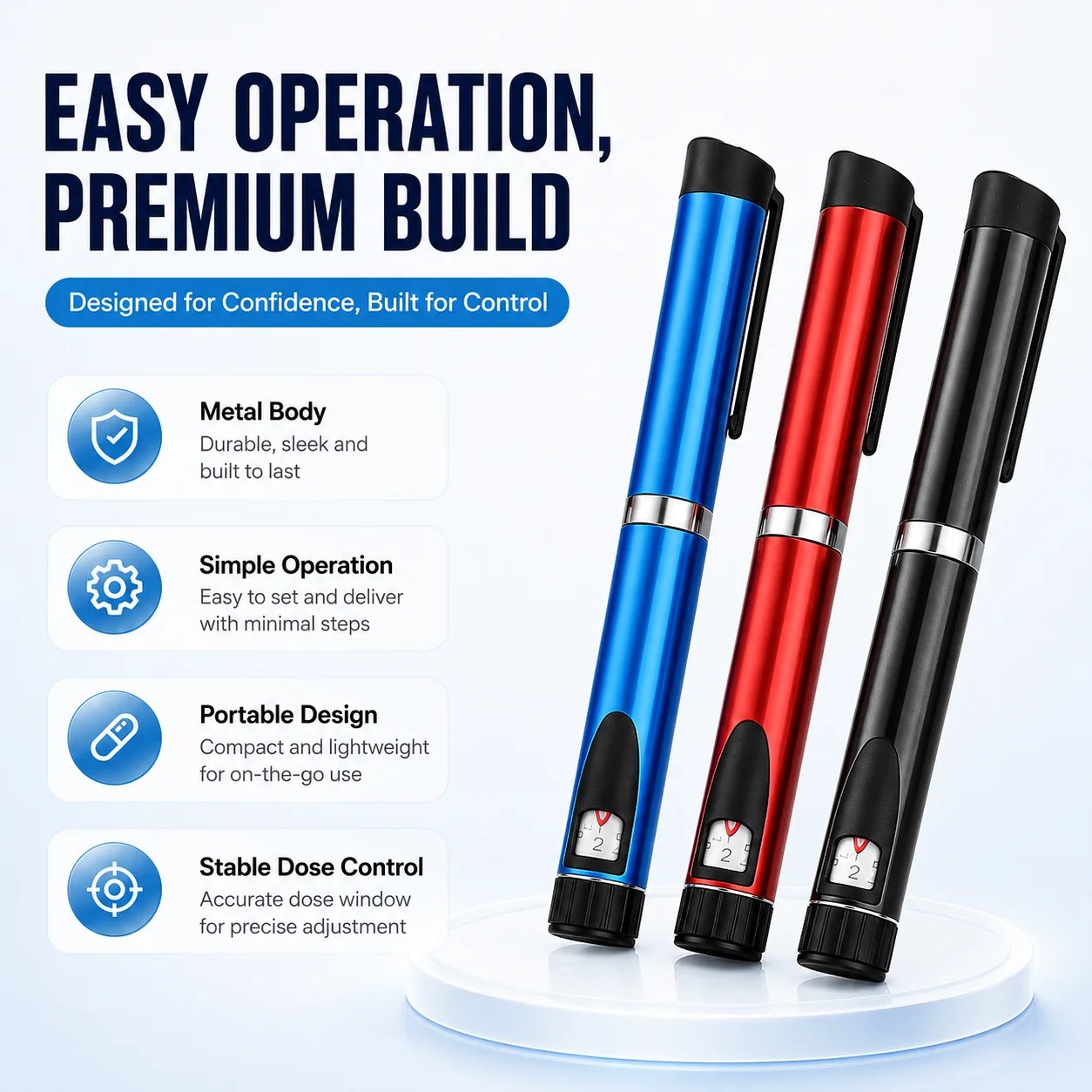 Reusable V3 Metal Injection Pen Adjustable Dose 3ml Cartridge Subcutaneous Injector Medical Aesthetic Durable Precise Home Use