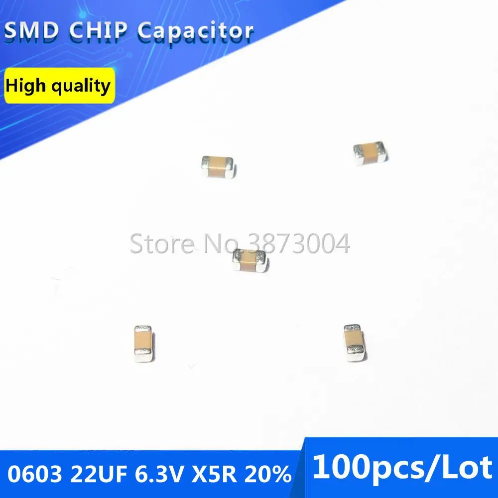 100pcs 0603 22UF 6.3V X5R 20% SMD Chip Capacitor