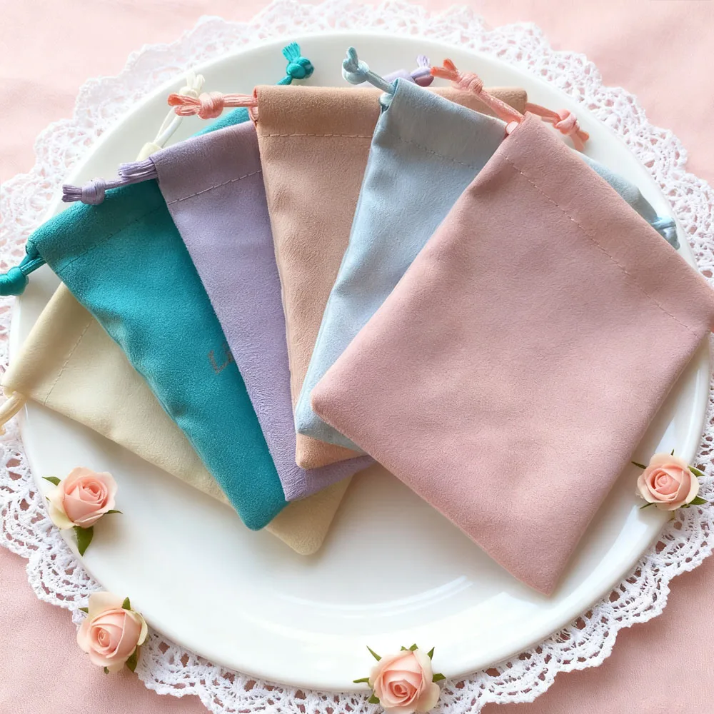 

50Pcs Flannel Drawstring Jewelry Bag Suede Velvet Cotton Muslin Wedding Favors Gift Pouch Personalized Packaging Display Storage
