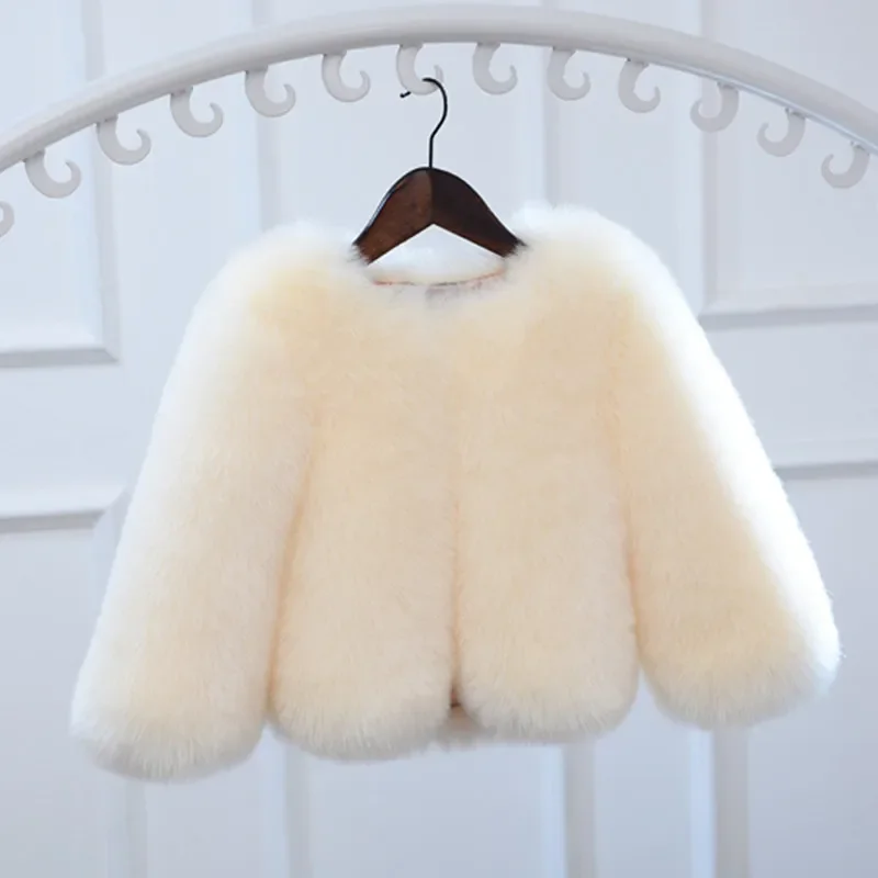 Kids Boutique Clothing Baby Girl Winter Clothes Coat Cotton 2023 New Imitation Fox Hair Solid Color Fur Sweet Fashion Warm