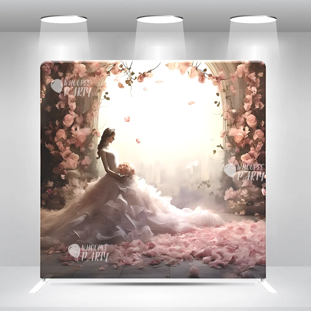 

8x8ft 10x8ft Wedding dreams texture floral Party Straight Pillow Case Photo Booth Backdrop Cover