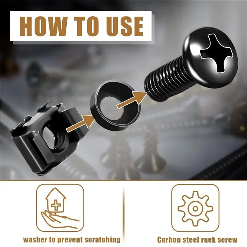 CYCLI-200Pcs M6x16mm Computer Rack Mount Cage Screws And Nuts & Washers For Rack Mount Server Cabinet