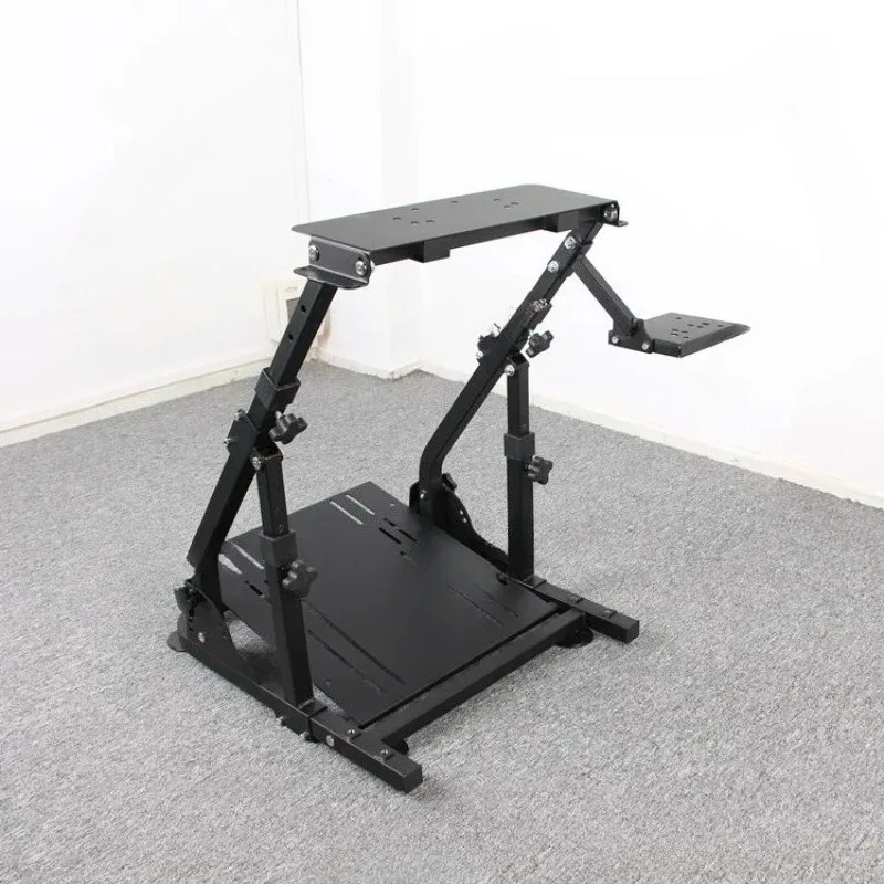 Folding racing simulation steering wheel game bracket mounting panel reinforcement for enhanced stability