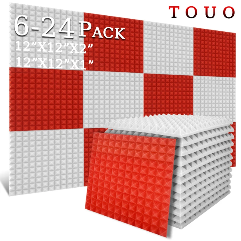 

TOUO Pyramid Acoustic Foam 6/12/24 Pcs Studio Room Acoustic Treatment Noise Insulation For Walls Sound Absorbing Foam Panels