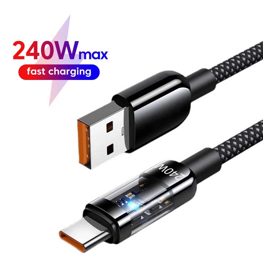240w qc3.0 usb para tipo c cabo de carregamento rápido super rápido cabo carregador de telefone led