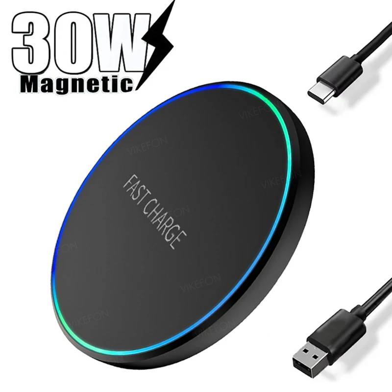 

30W Mini Fast Wireless Charger Pad For iPhone 17 16 15 14 13 11 Pro Max Induction LED Light Charging Station For Samsung Xiaomi
