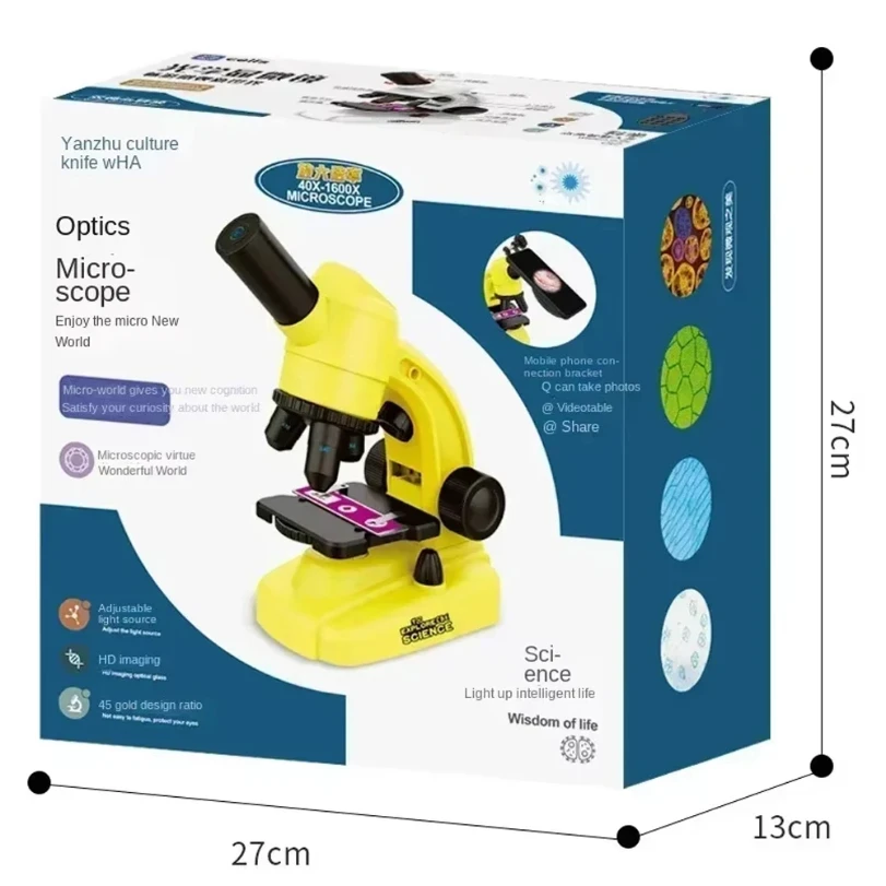 1600X HD กล้องจุลทรรศน์แสงของเล่นชีววิทยาเด็กวิทยาศาสตร์กําลังขยายสูงกล้องจุลทรรศน์มืออาชีพสําหรับนักเรียนการสอนของขวัญ