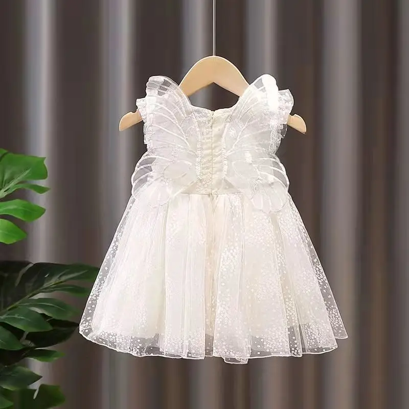 Baby Girls Dress Butterfly Wing Embroidered Flower Dresses For Girls Little Princess Dress Birthday Party 1-7 Years Kids Clothes
