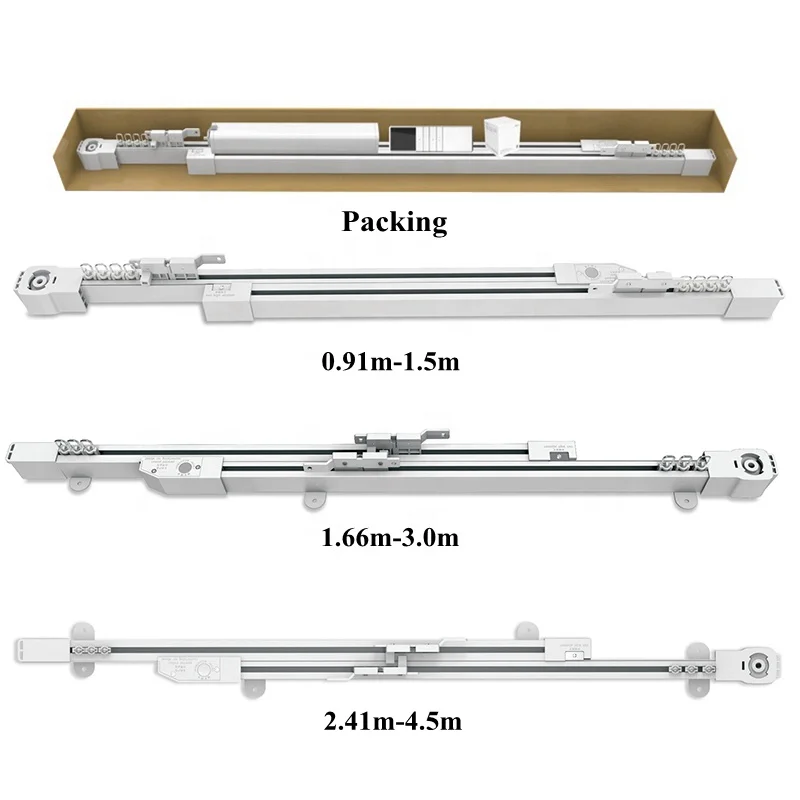 Smart Retractable Track Curtains - Home Electric Curtain System with 0.916-1.5m Telescopic Rails