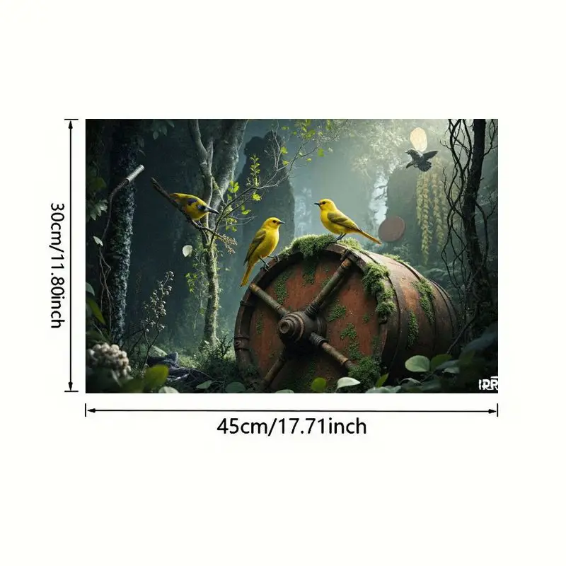 طقم مفرش طاولة مكون من 4 قطع، تصميم مستطيل، موضوع غابة ريفي، سهل التنظيف، مثالي للديكور المنزلي والموسمي.