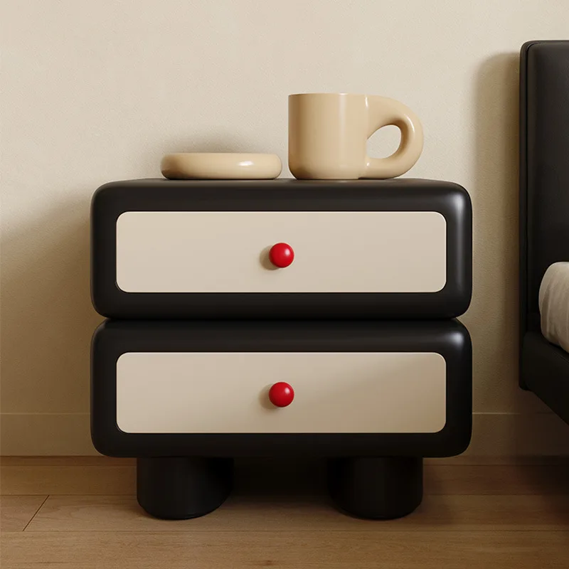 

ATUNUS Nordic Minimalist Home Bedroom Room Nightstand Wabi Sabi Vintage Wooden Bedside Table Cabinet With 2 Storage Drawers