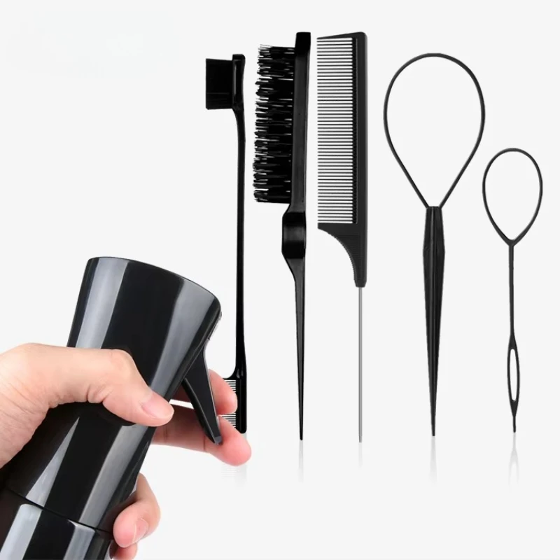 Hair Comb Six-Piece Combination Household Portable Hair Comb Pointed-Tail Comb Continuous Spray Bottle Hair Tools Set