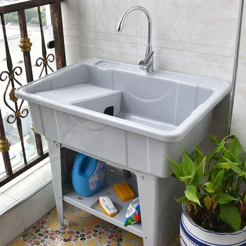 

Plastic laundry pool with washboard balcony for household removable simple wash basin