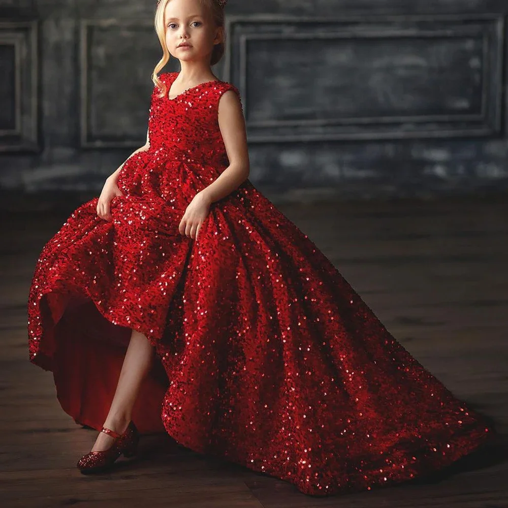 Glitzer lila Prinzessin lange Blumen mädchen Kleider Pailletten ärmellose Party kleid niedlichen Baby Geburtstag Weihnachts feier Gist