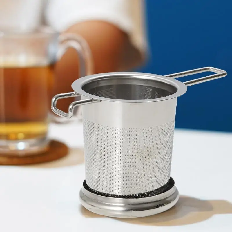 Premium Stainless Steel Fine Mesh Tea Filter Extended Handle Loose Tea Drainer With Lid Anti-Scald Multi-Purpose Tea Strainer