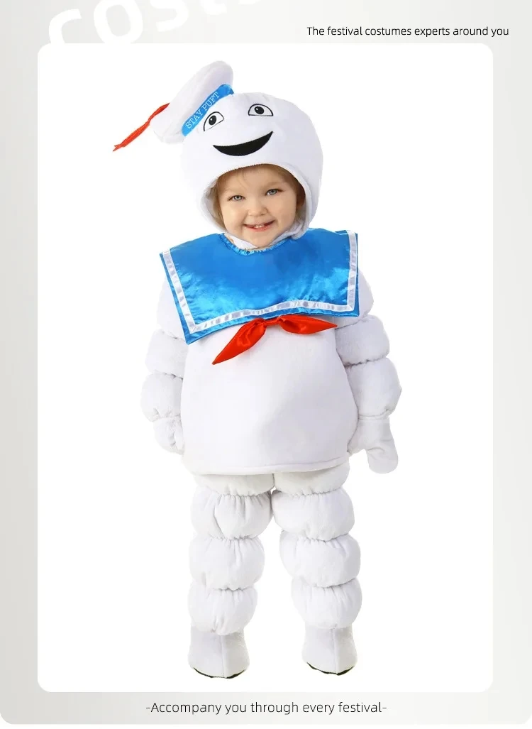 Kids Ghostbuster Marshmallow Puft Cosplay Kostuums Mooie Schattige Witte 3 Stuks Set Outfit Kerst Halloween Party Cadeau