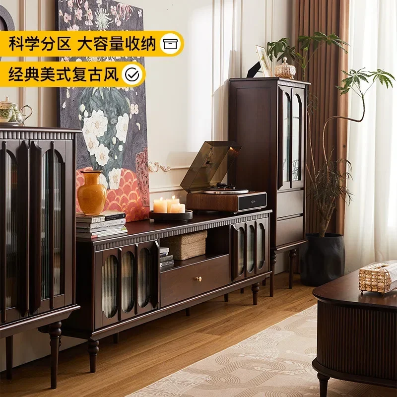 خزانة تلفزيون من الخشب الصلب، مجموعة طاولة القهوة، خزانة تخزين من خشب الكرز الأمريكي القديم #5