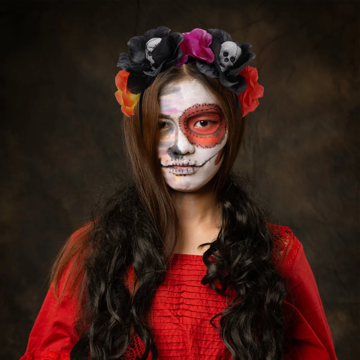 

2pcs Halloween Skull Headband Flower Hair Hoop Costume Party Accessory Festival Cosplay Stage Prop Gift For Friends Family