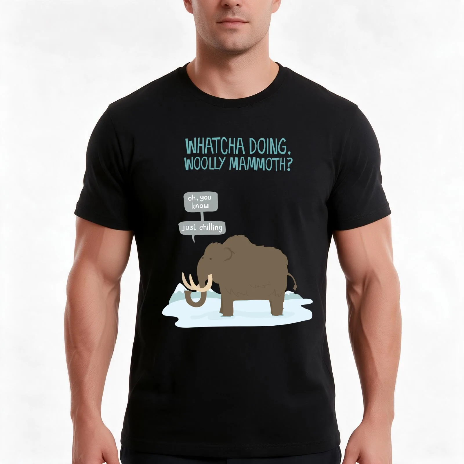 Whatcha doing, wooly mammoth? T-Shirt, Summer Casual Cotton Tee, Oversized Streetwear Tops, Vintage Graphic Print, 100% Cotton