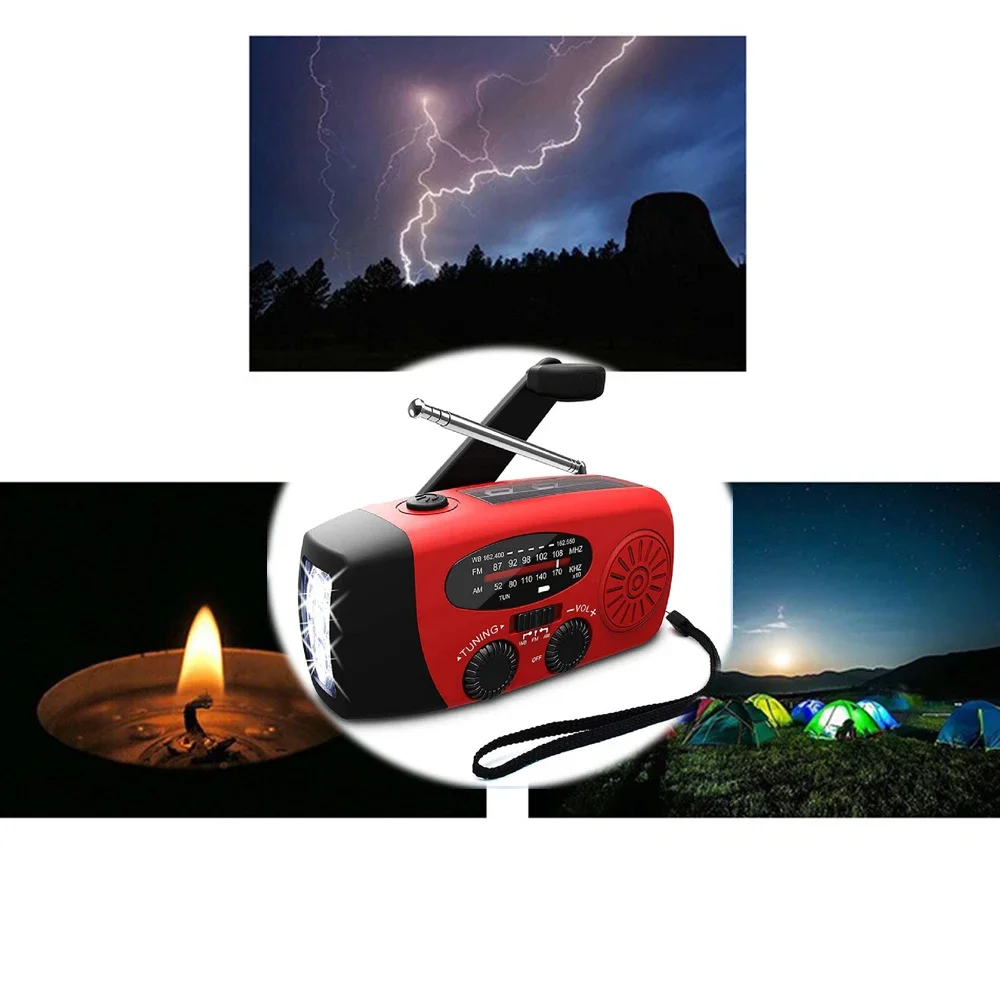 Multi-purpose Emergency Radio Hand Crank Solar USB Rechargeable Portable FM Radio Flashlight On Batteries Charger For Smartphone