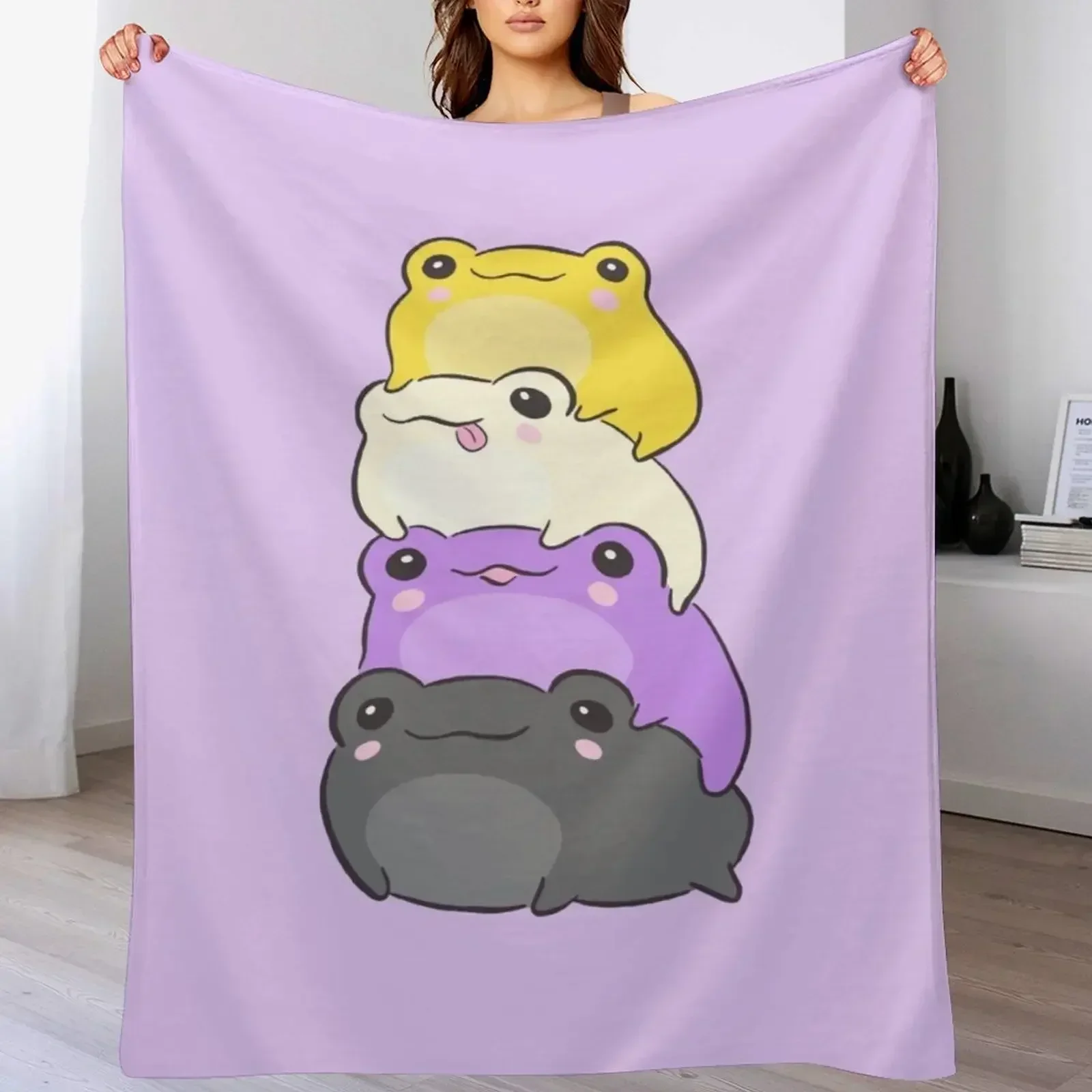 

New Nonbinary Pride Frog - Cute Kawaii Aesthetic Frog - Subtle Non-Binary Enby NB Pride Flag Colors Frog Pile Throw Blanket